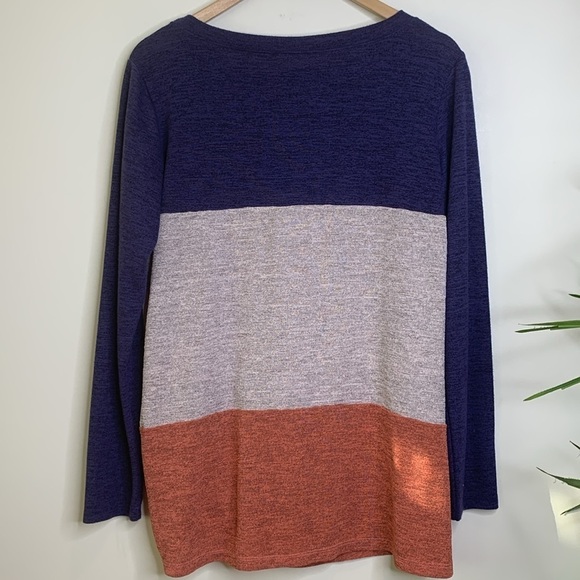 Unbranded Color Block Long Sleeve Stretch Knot Pull Over Top L - Picture 6 of 6